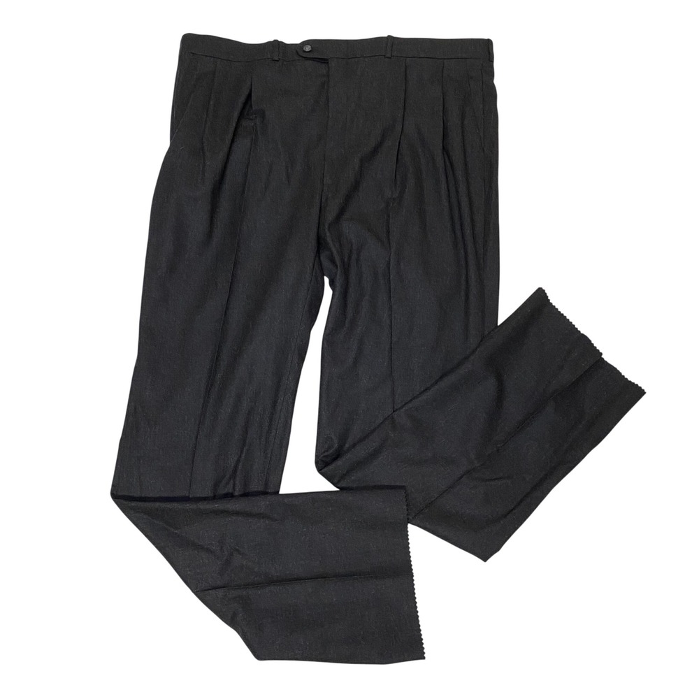 Bensol Mens Charcoal Gray Pleated Dress Pants Trousers Unfinished Hem 44x34